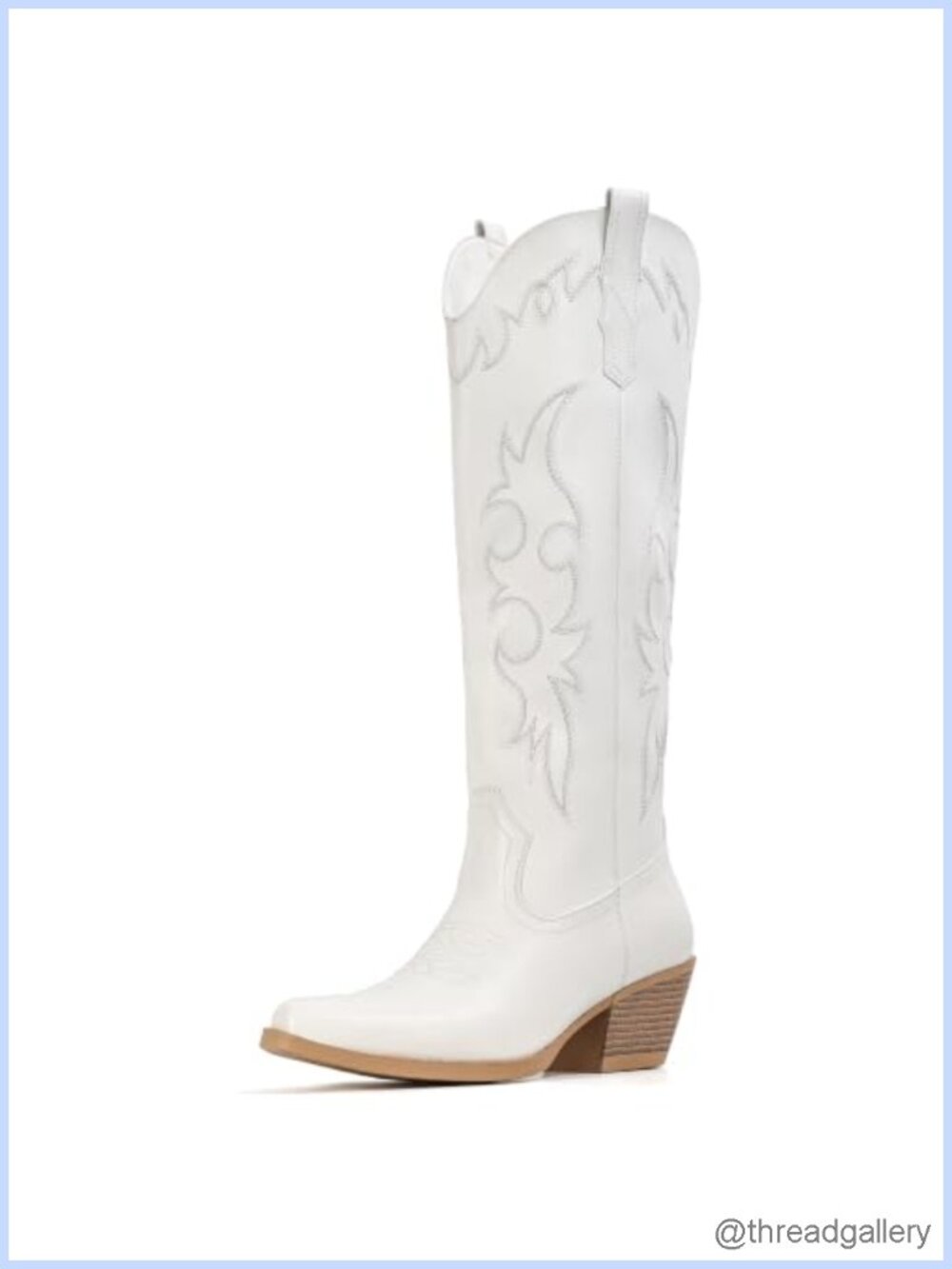 Knee High Faux Leather Cowboy Boots Pointed Toe Wide Calf Western